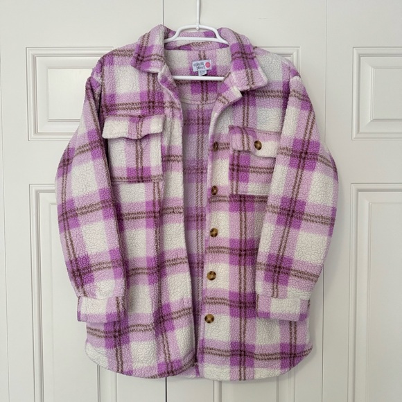 Colorful Planet Jackets & Blazers - Purple and White Plaid Sherpa Jacket